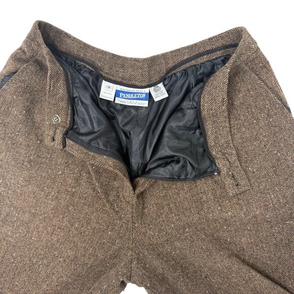 Pendleton Wool Dress Pants Women’s 14 28x32 Brown Herringbone Lined Pleated - Picture 4 of 7